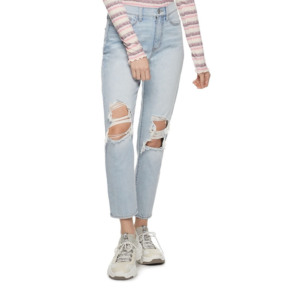 SO Jeans. High Rise Distressed Mom Jeans. Size 0/24W.